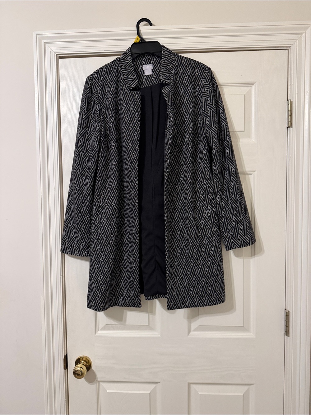 Chico's Black & Gray Geometric Open-Front Coat-Style Blazer